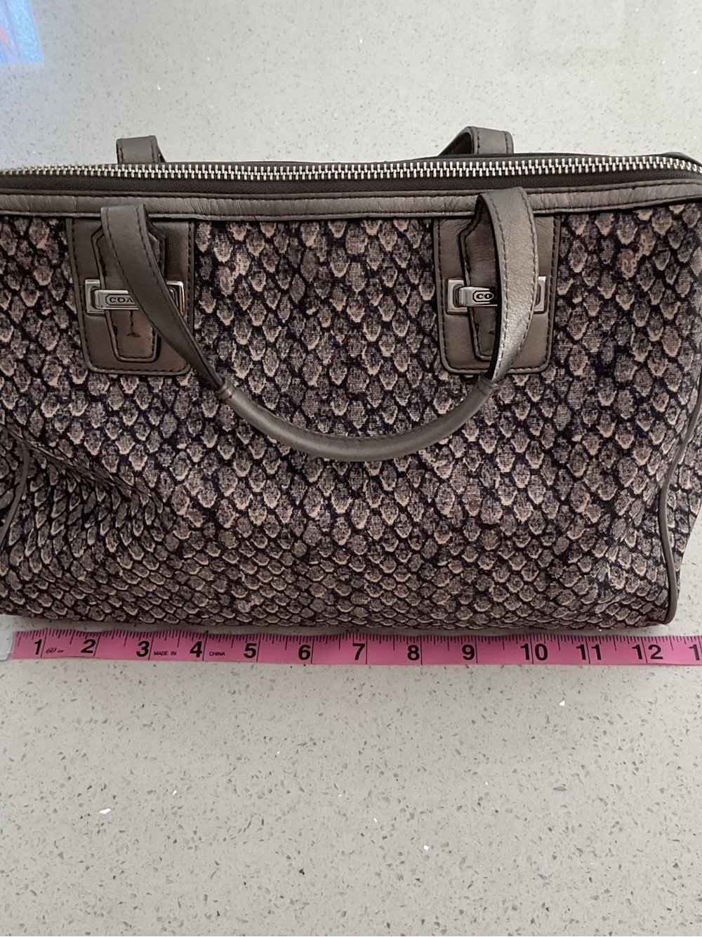 Coach Brown Taupe Snakeskin-Effect Satchel